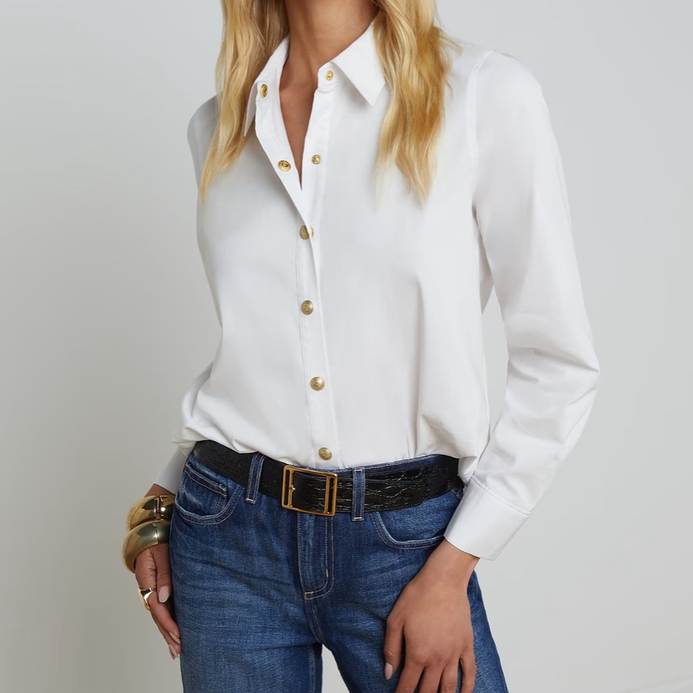 L'AGENCE Ellery Button Down Shirt in White